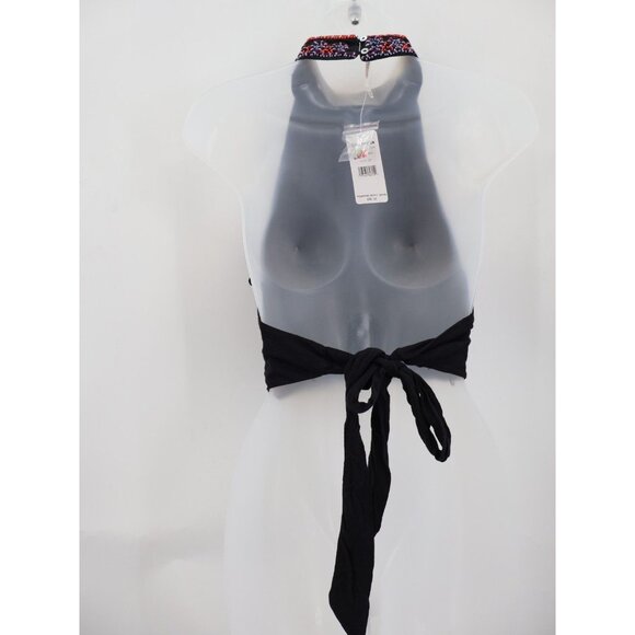 Free People Goa Embroidered Crop Top Black Size XS Tie Back Boho Halter Beaded - Picture 4 of 12